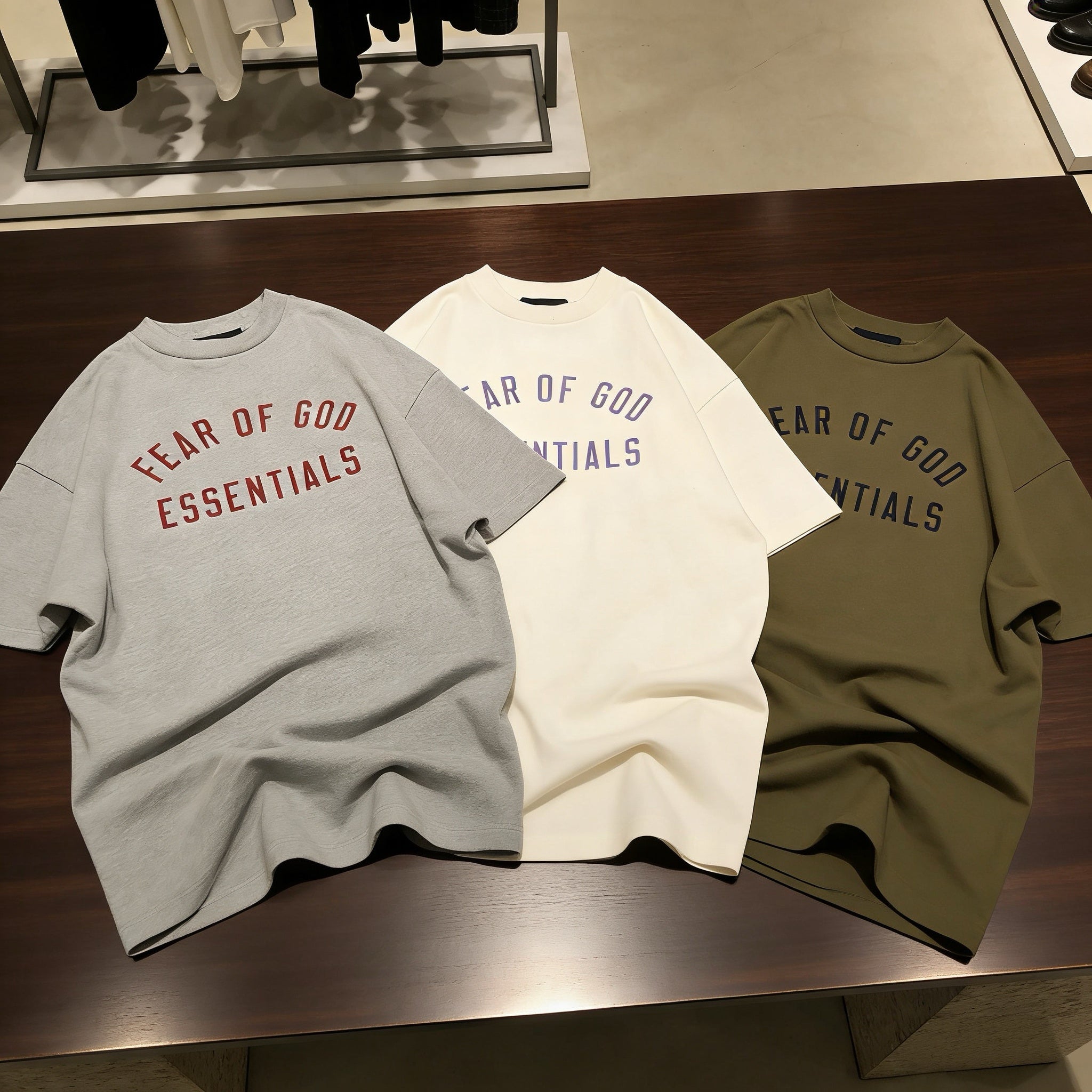 Fear of God Essentials Jersey Crewneck Tee Olive Shell Dark Heather β Quiet Color Rotation