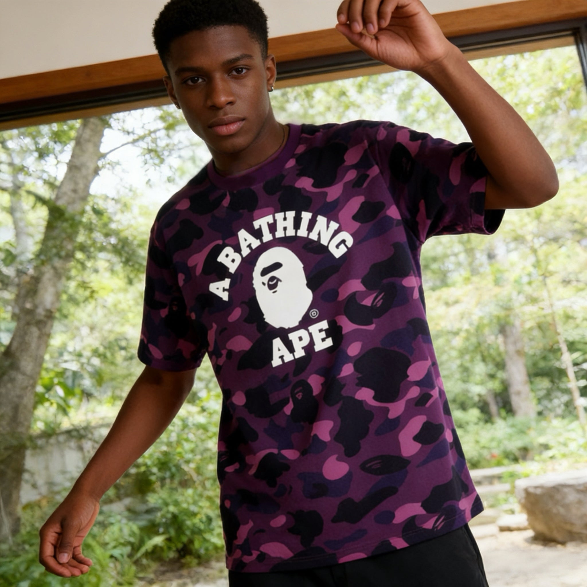 BAPE COLOR CAMO COLLEGE TEE PURPLE β White Logo Contrast