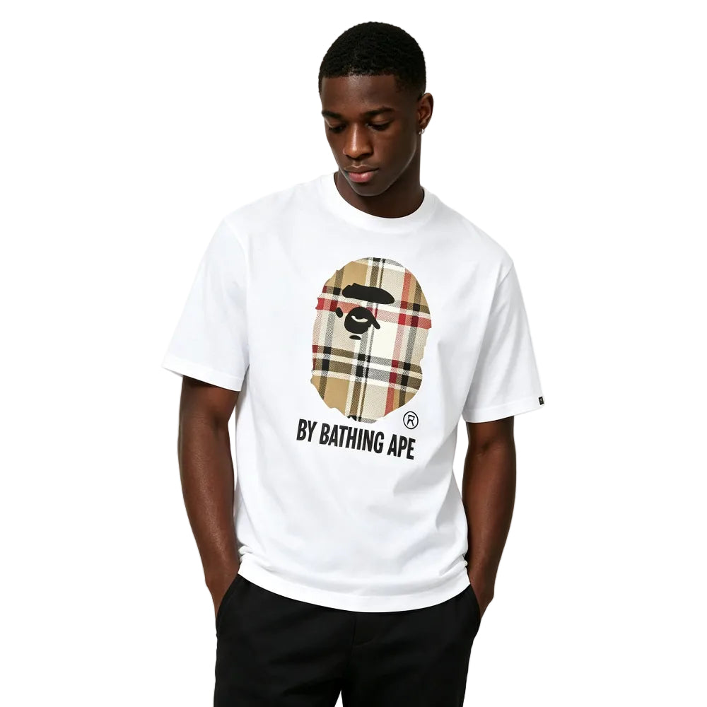 BAPE A Bathing Ape Check by Bathing Tee White Beige