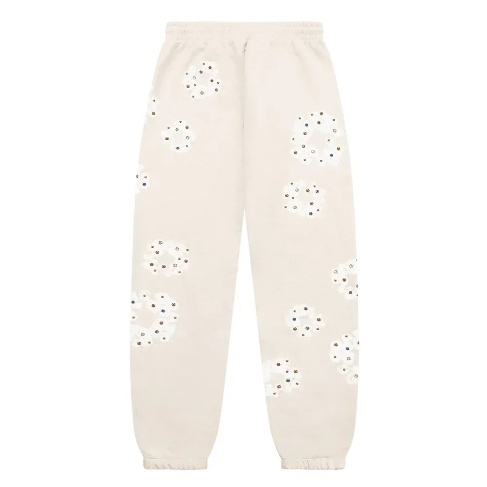 Denim Tears Rhinestone Cotton Wreath Sweatpants Oatmeal - AFV Clothes