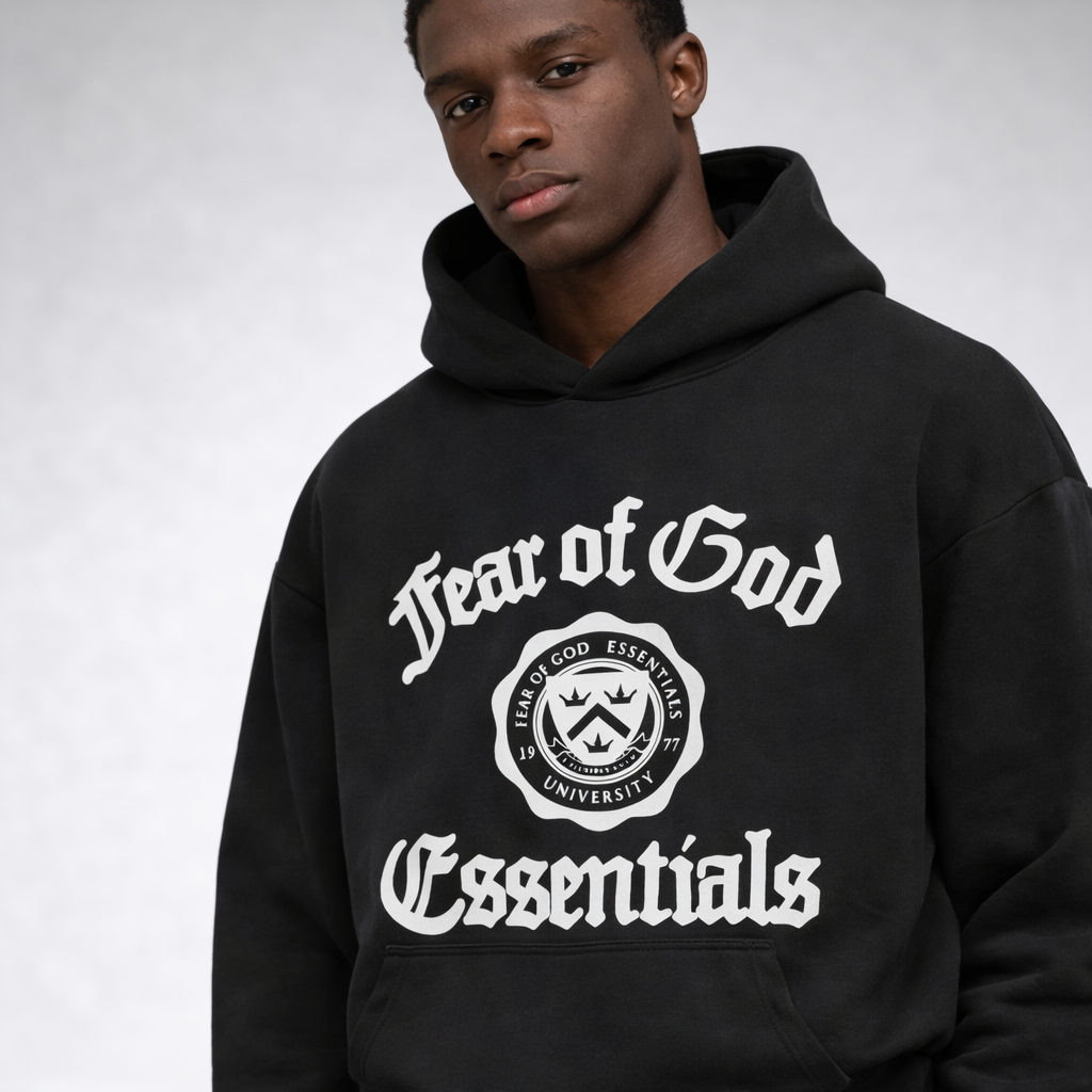 Fear of God Essentials Heavy Fleece Vintage Shrunken Hoodie Black — Design-Forward Warmth, High Value