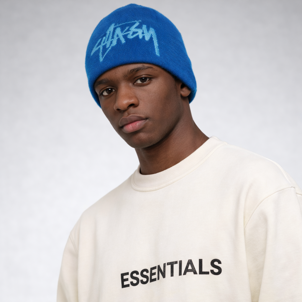 Stussy Brushed Out Stock Skullcap Blue — Brushed Texture, Everyday Styling