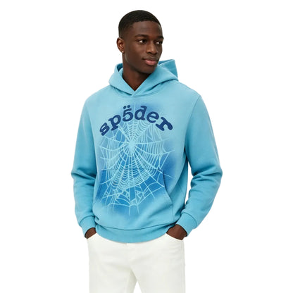 Sp5der OG Web V2 Spray Hoodie Light Blue