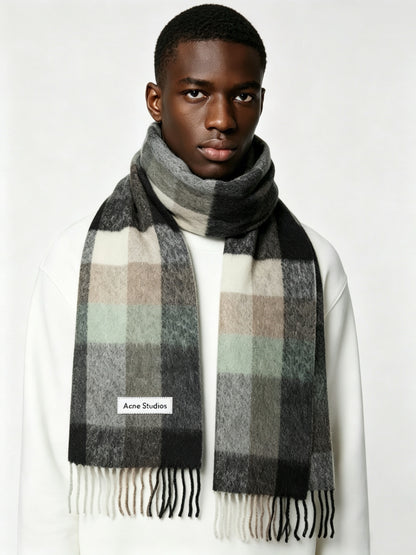 Acne Studios Mohair Checked Scarf Green Grey Black