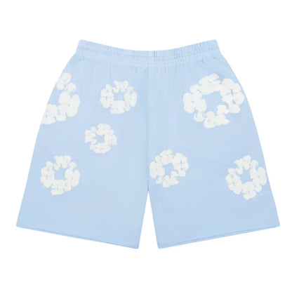 Denim Tears The Cotton Wreath Sweat Shorts Powder Blue - AFV Clothes