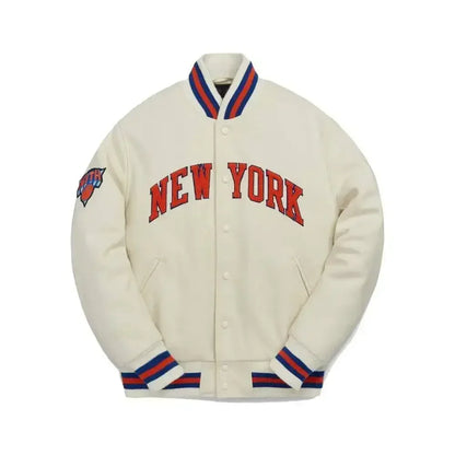 Kith New York Knicks Varsity Jacket White - AFV Clothes
