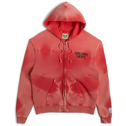 GALLERY DEPT. Sunfaded English Logo Zip-Up-Hoodie Red - AFV Clothes