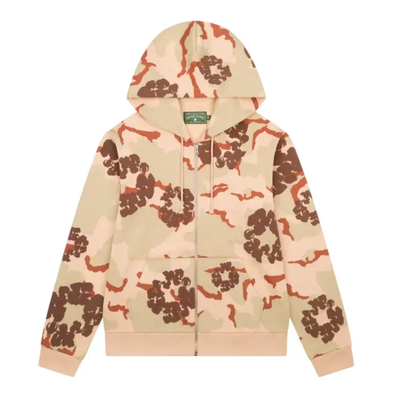 Cotton Wreath Zip Sweatshirt Camo