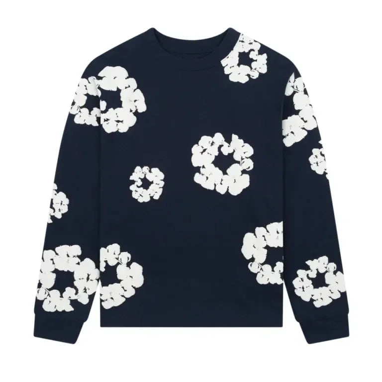 Denim Tears Long Sleeve Cotton Wreath T-shirt Navy - AFV Clothes